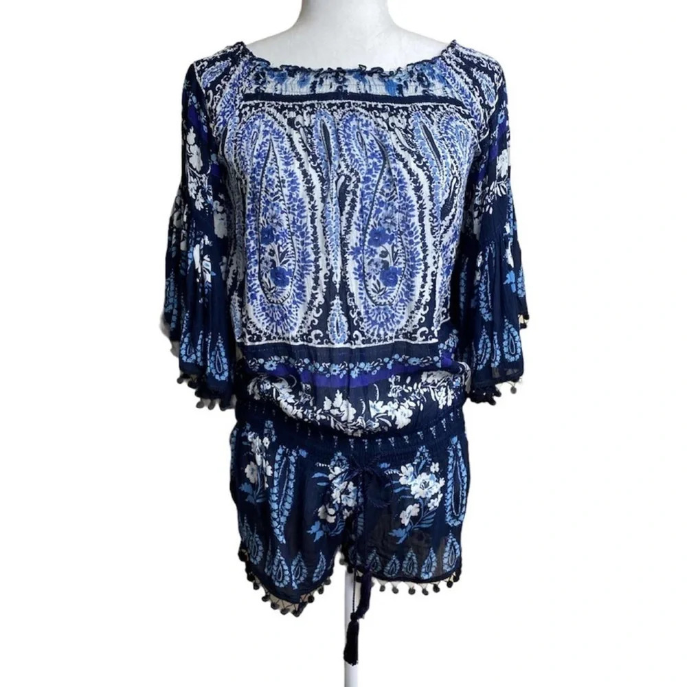 NWT Raga Shorts Romper SAMPLE Blue Floral Small